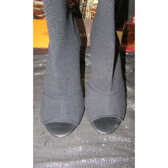 Express Black Knit Sock Mesh Open Toe Ankle Boots Booties size 8 - Picture 2 of 12